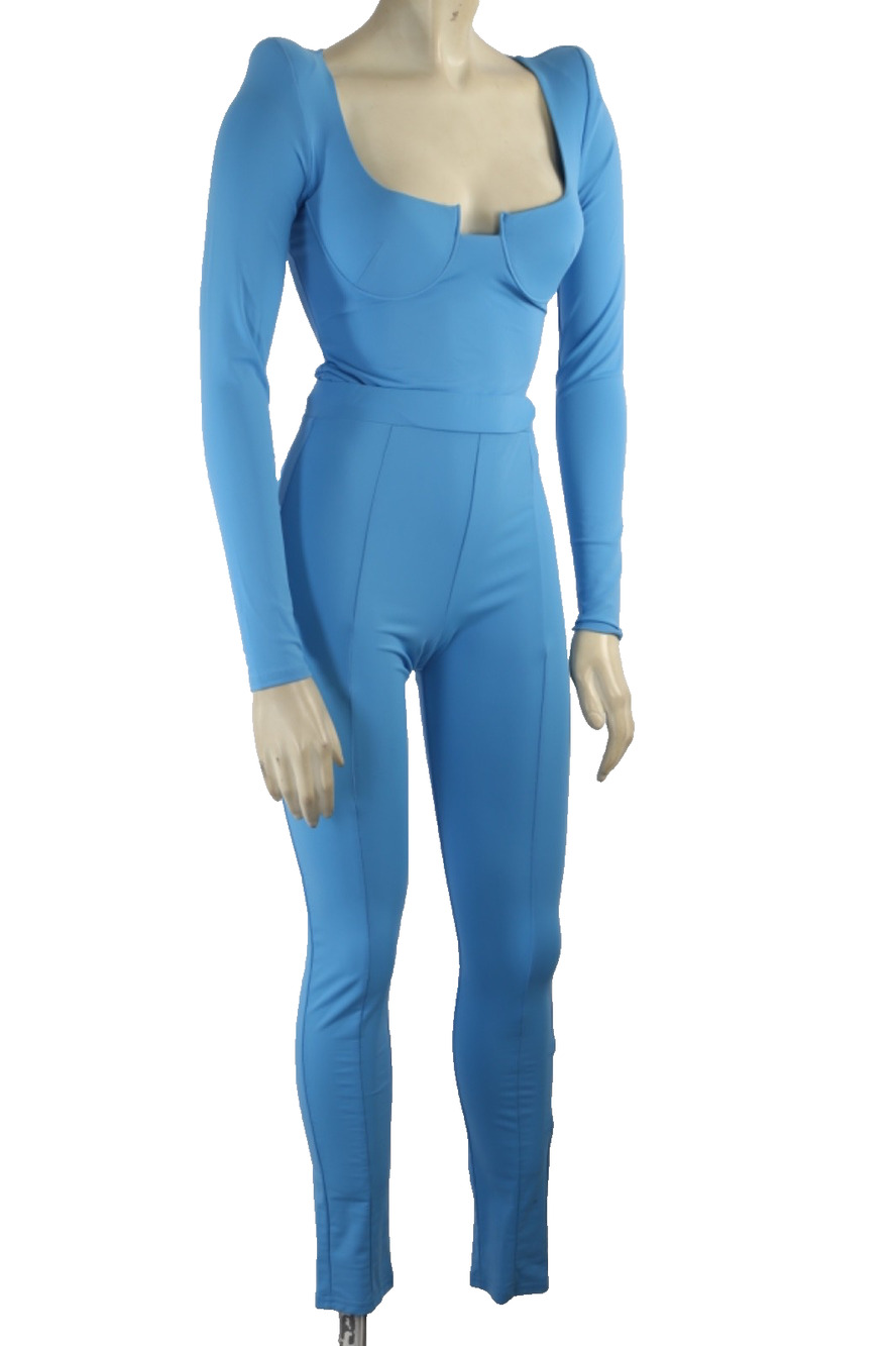 Alex Perry Cerulean Blue Corset Top & High Waist Legging Pants Matching Set 6 8